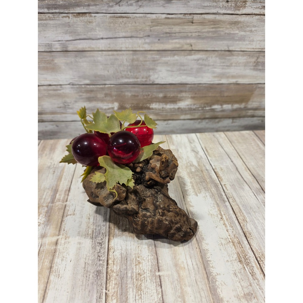 Vintage Mid‎ Century Lucite Grape Cluster on Natural Driftwood Burl Base Red - Picture 4 of 10